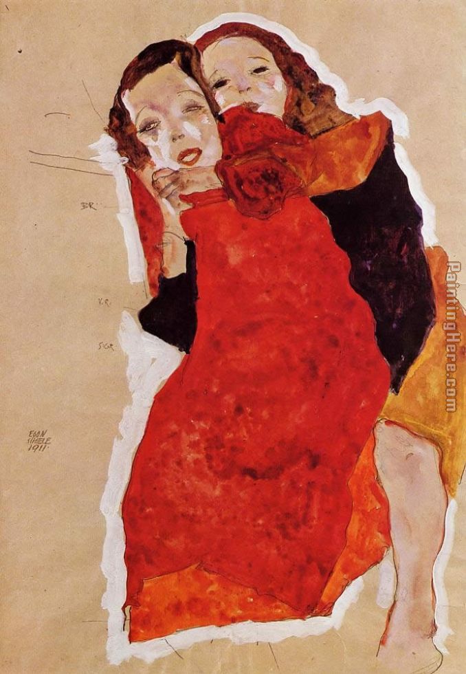 Two Girls painting - Egon Schiele Two Girls art painting